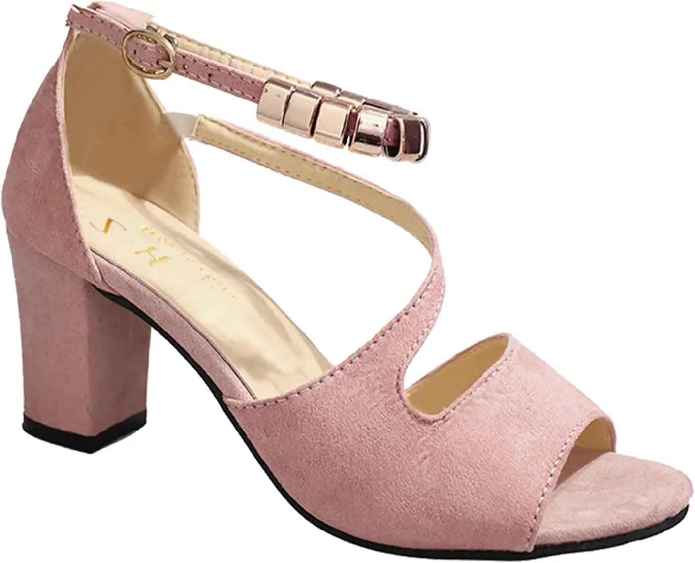 Gold Summer Sandals Women's Sandals Leather Fashion High-Heeled With Glittering Lime for Summer Stuff
