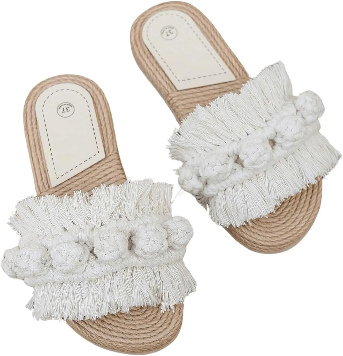 GORGLITTER Women's Boho Fringe Flat Sandals Dressy Wide Width Tassel Knot Open Toe Slides Summer Sandals Shoes 2025