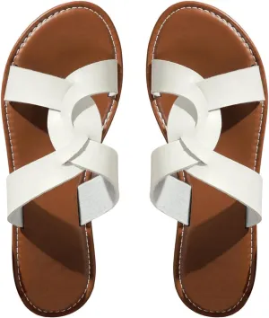GORGLITTER Women's Strappy Criss Cross Flat Sandals Open Toe Wide Width Summer Vacation Slide Sandals