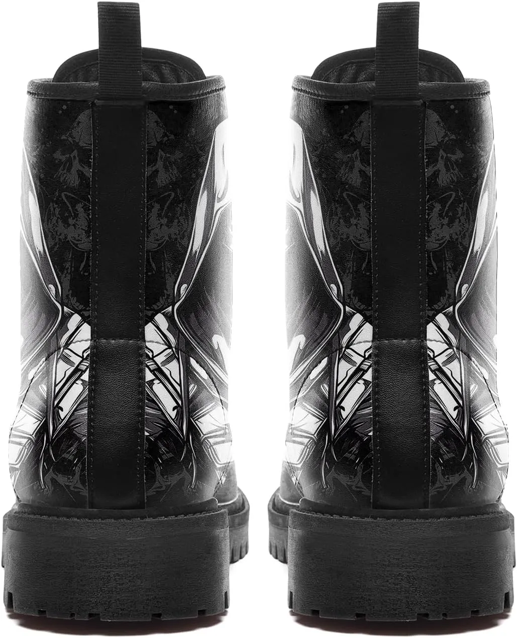 Gothic Combat Boots Skull Lace-Up Ankle Booties Fashion Motorcycle Boot Leather Work Boots for Men & Women