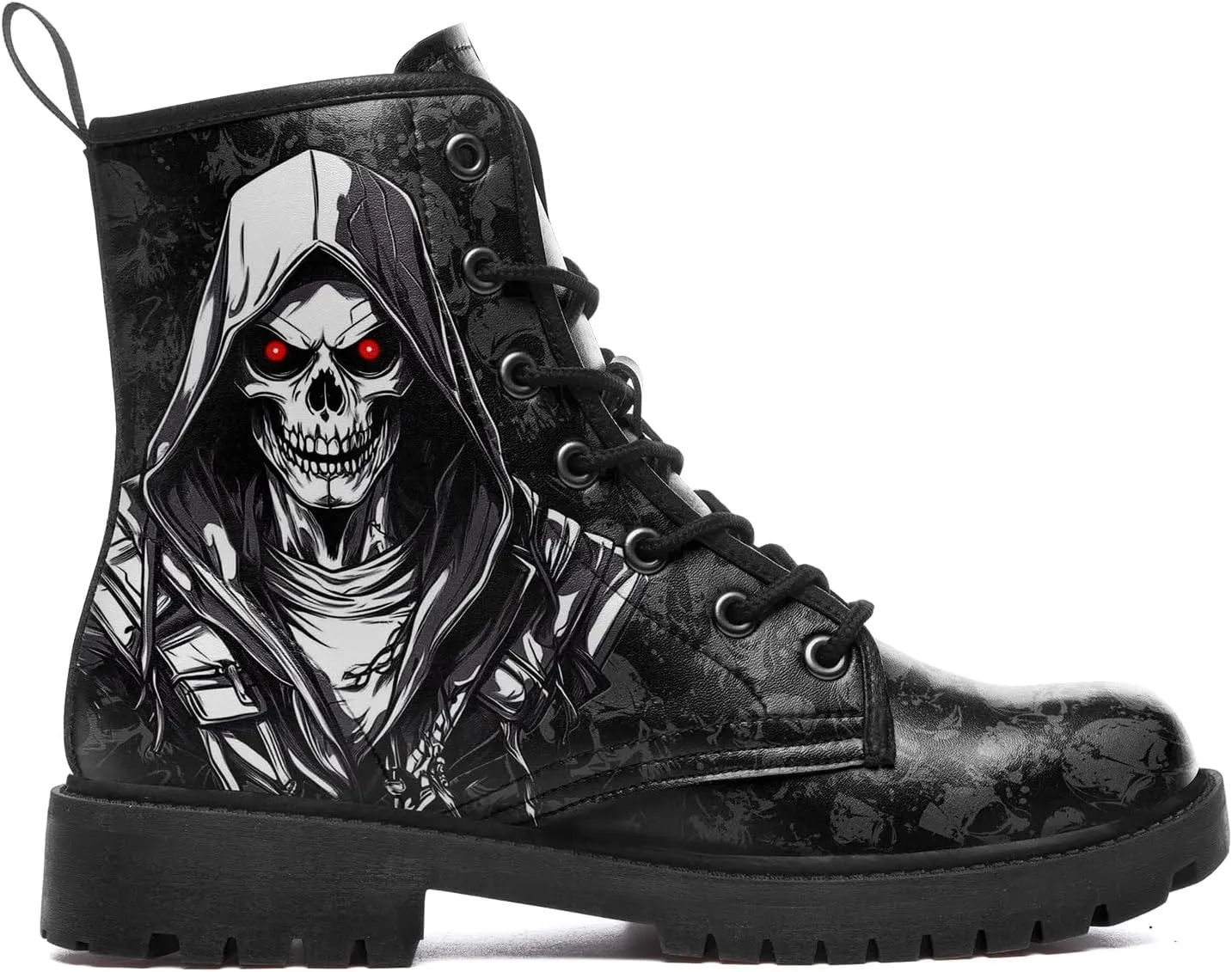 Gothic Combat Boots Skull Lace-Up Ankle Booties Fashion Motorcycle Boot Leather Work Boots for Men & Women