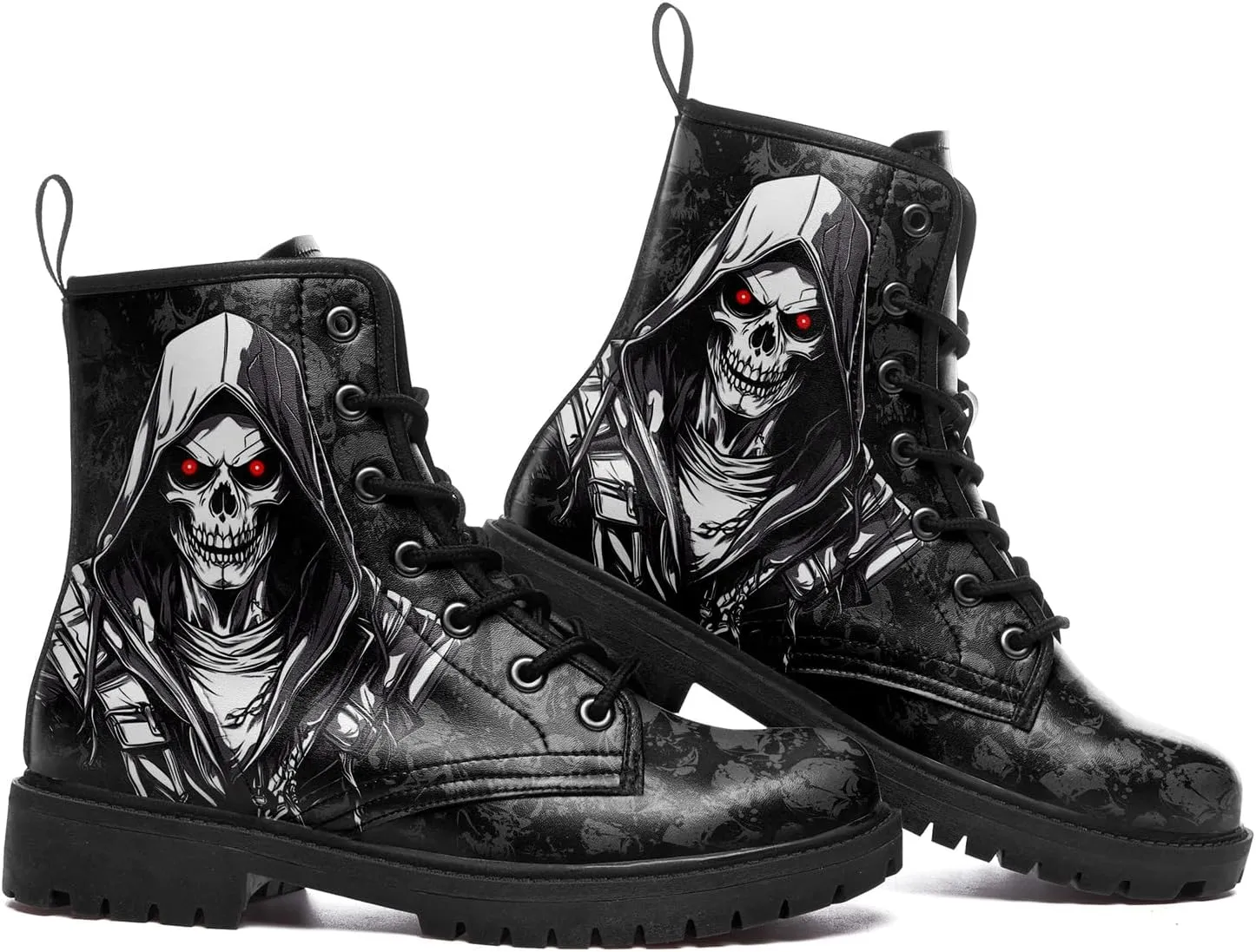 Gothic Combat Boots Skull Lace-Up Ankle Booties Fashion Motorcycle Boot Leather Work Boots for Men & Women