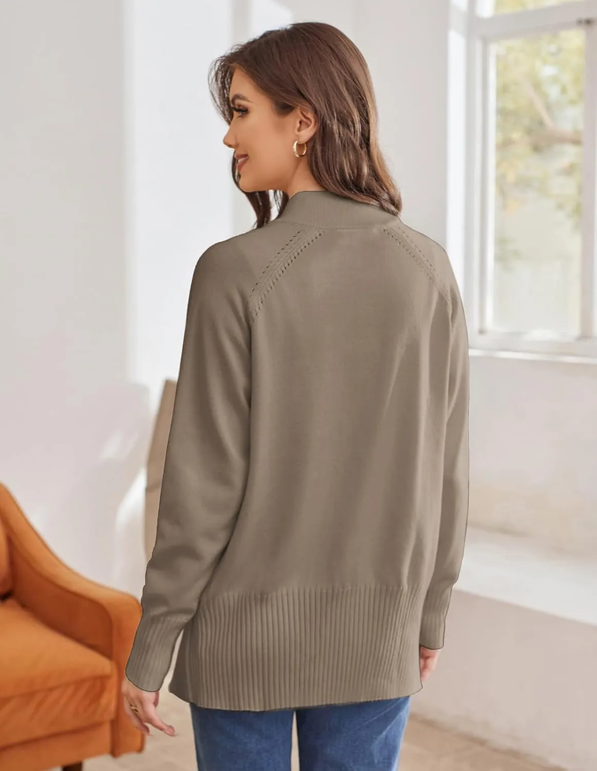 GRACE KARIN Women's Long Sleeve Zip Up Knit Cardigan with Pockets Stand Collar Full Zip Sweater Coat Lightweight
