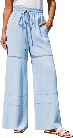 GRACE KARIN Women's Summer Palazzo Pants Vacation Outfits High Waisted Hollow Out Wide Leg Trouser with Pockets