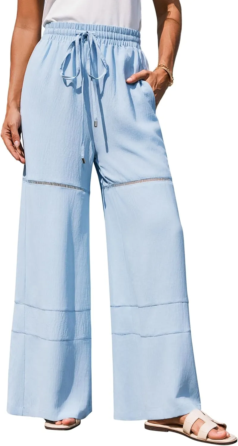 GRACE KARIN Women's Summer Palazzo Pants Vacation Outfits High Waisted Hollow Out Wide Leg Trouser with Pockets