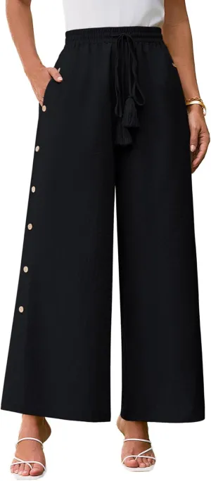 GRACE KARIN Women's Summer Wide Leg Pants High Waisted Palazzo Pants Caual Flowy Beach Trousers with Pockets
