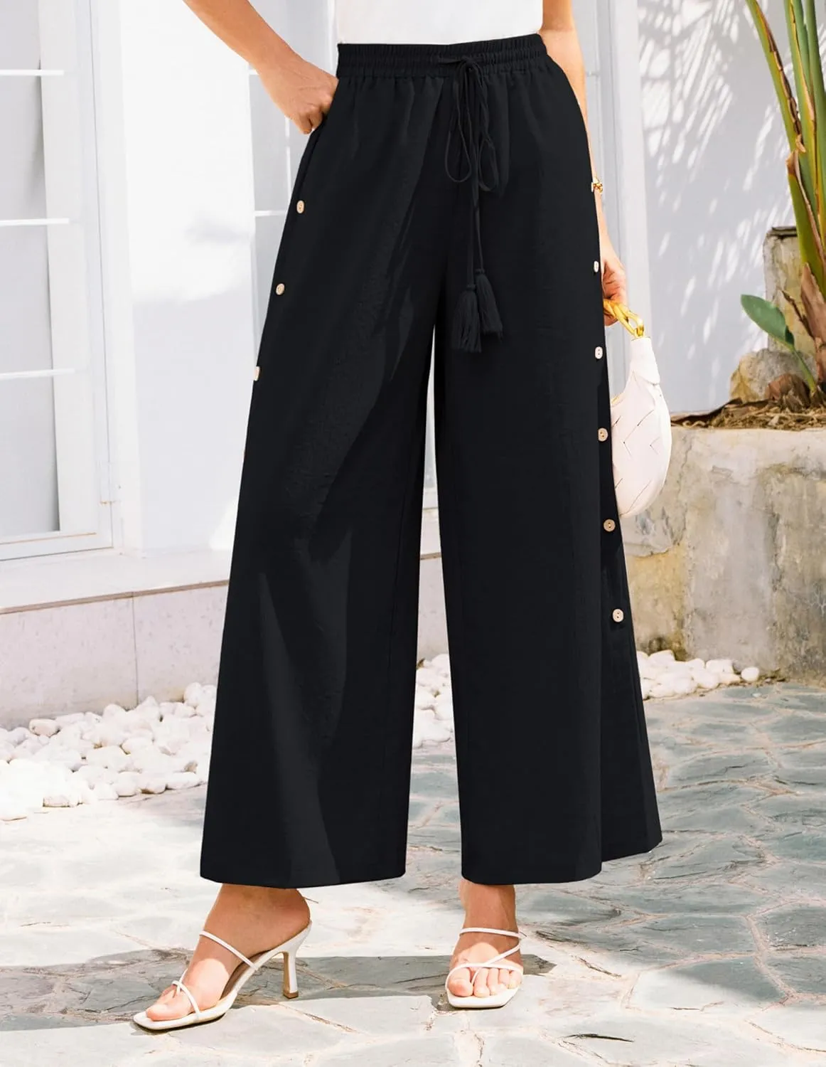 GRACE KARIN Women's Summer Wide Leg Pants High Waisted Palazzo Pants Caual Flowy Beach Trousers with Pockets