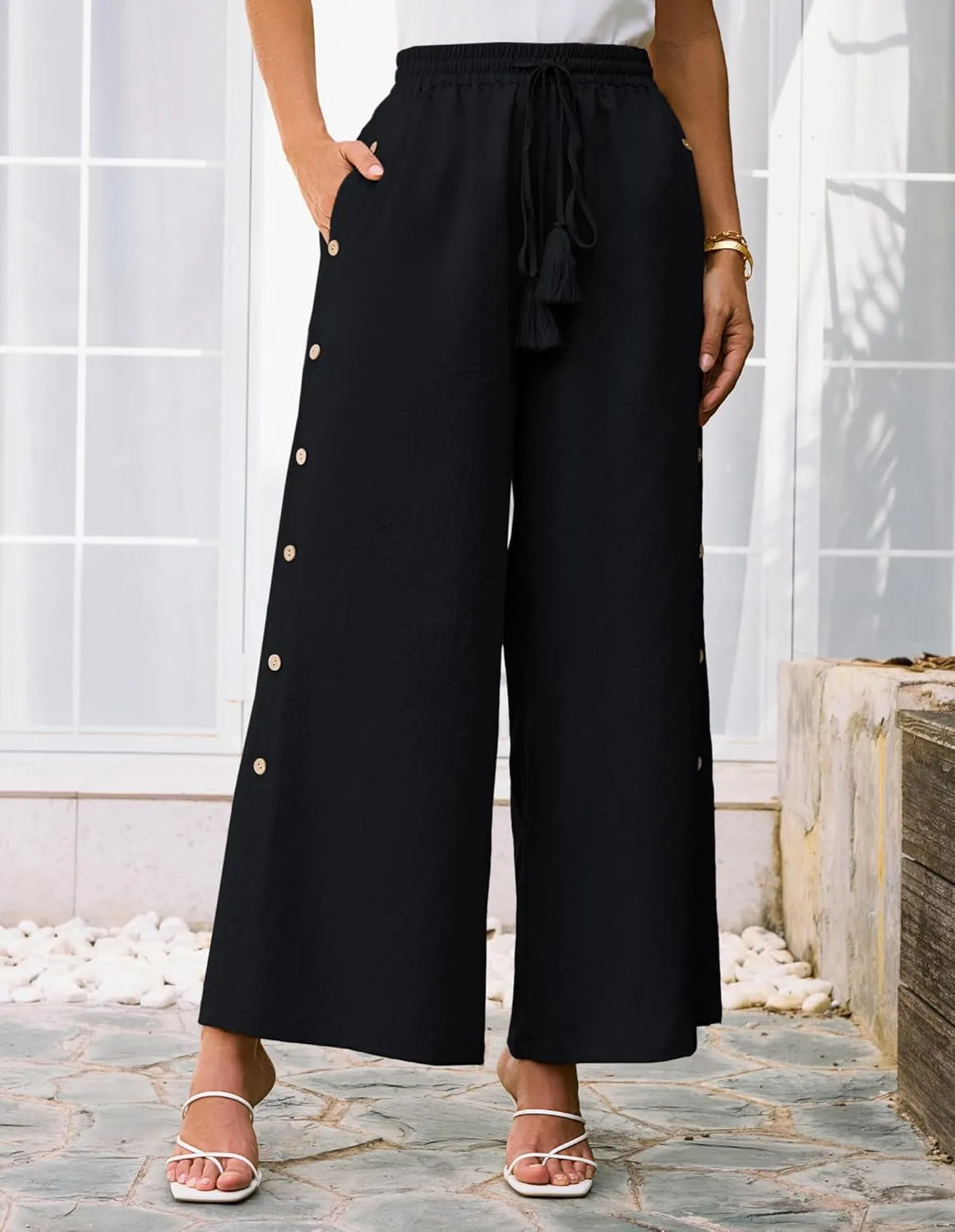 GRACE KARIN Women's Summer Wide Leg Pants High Waisted Palazzo Pants Caual Flowy Beach Trousers with Pockets
