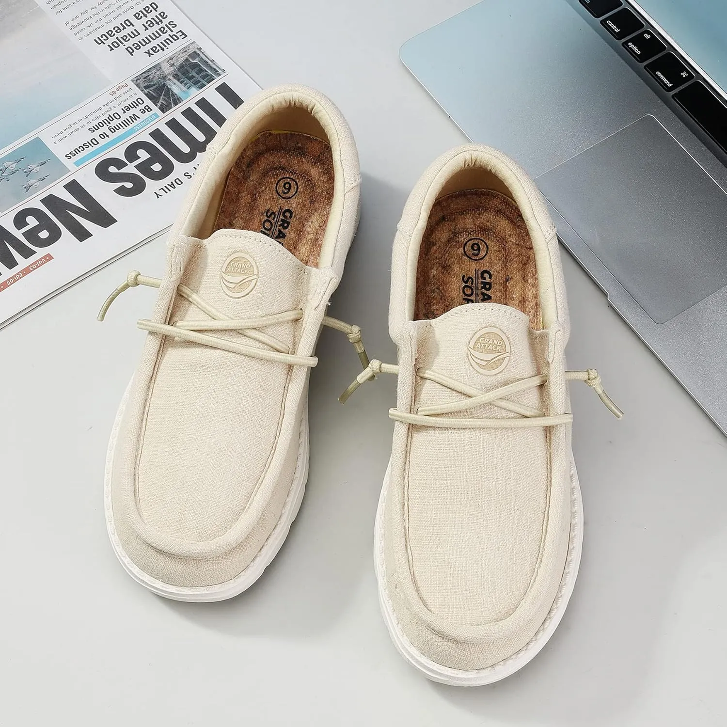 Grand Attack Walking Shoes for Women-Slip On Loafers,Linen Work Boat Shoes,Comfort&Lightweight,for Home Shopping,Dating,Driving,Traveling Shoes