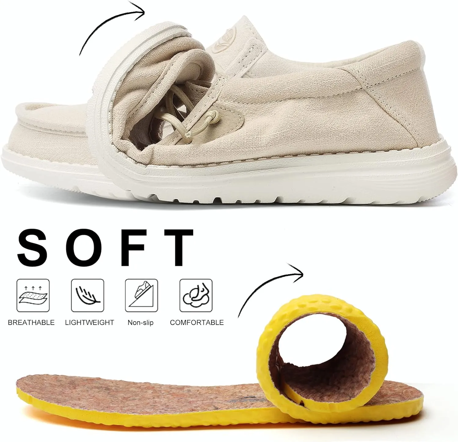 Grand Attack Walking Shoes for Women-Slip On Loafers,Linen Work Boat Shoes,Comfort&Lightweight,for Home Shopping,Dating,Driving,Traveling Shoes