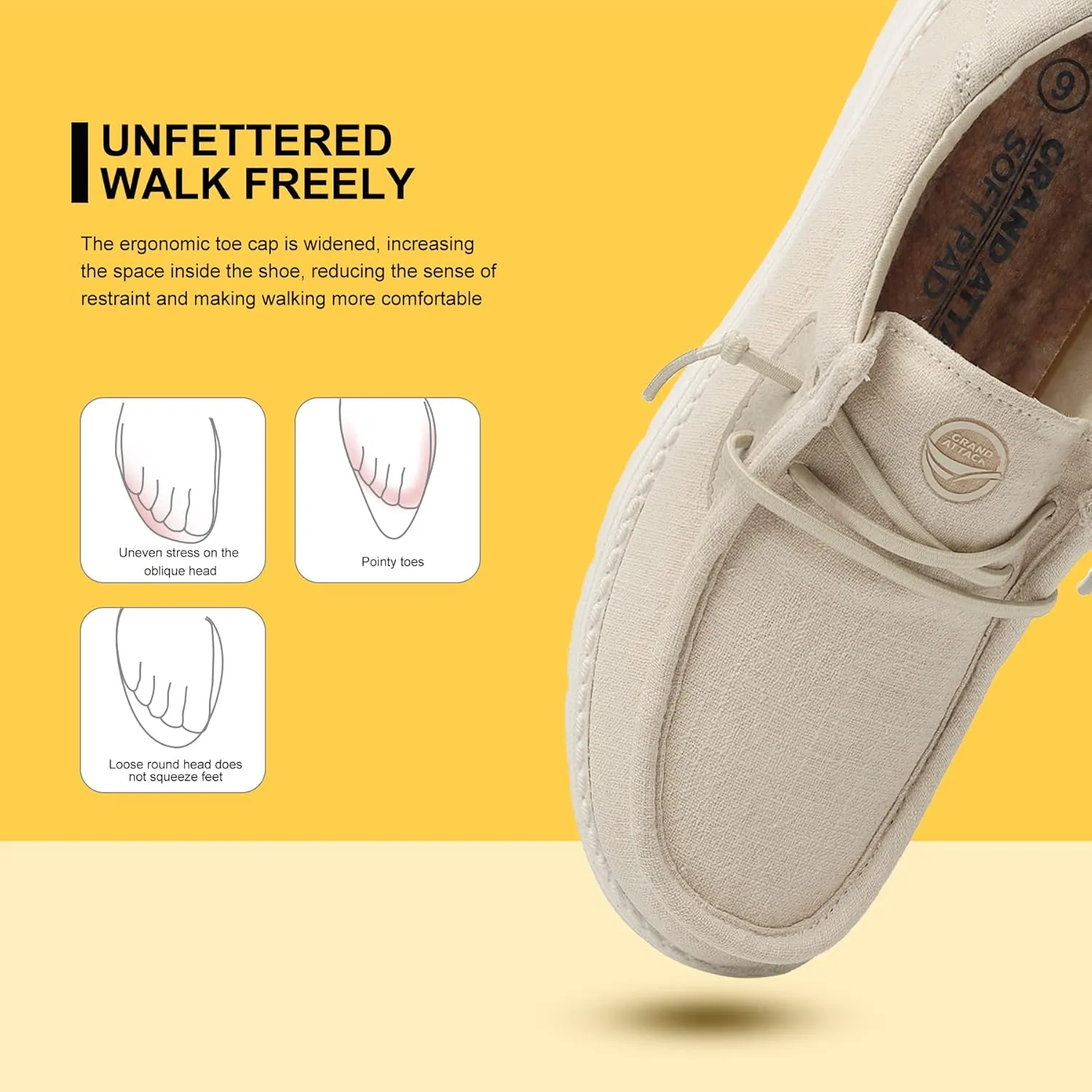 Grand Attack Walking Shoes for Women-Slip On Loafers,Linen Work Boat Shoes,Comfort&Lightweight,for Home Shopping,Dating,Driving,Traveling Shoes