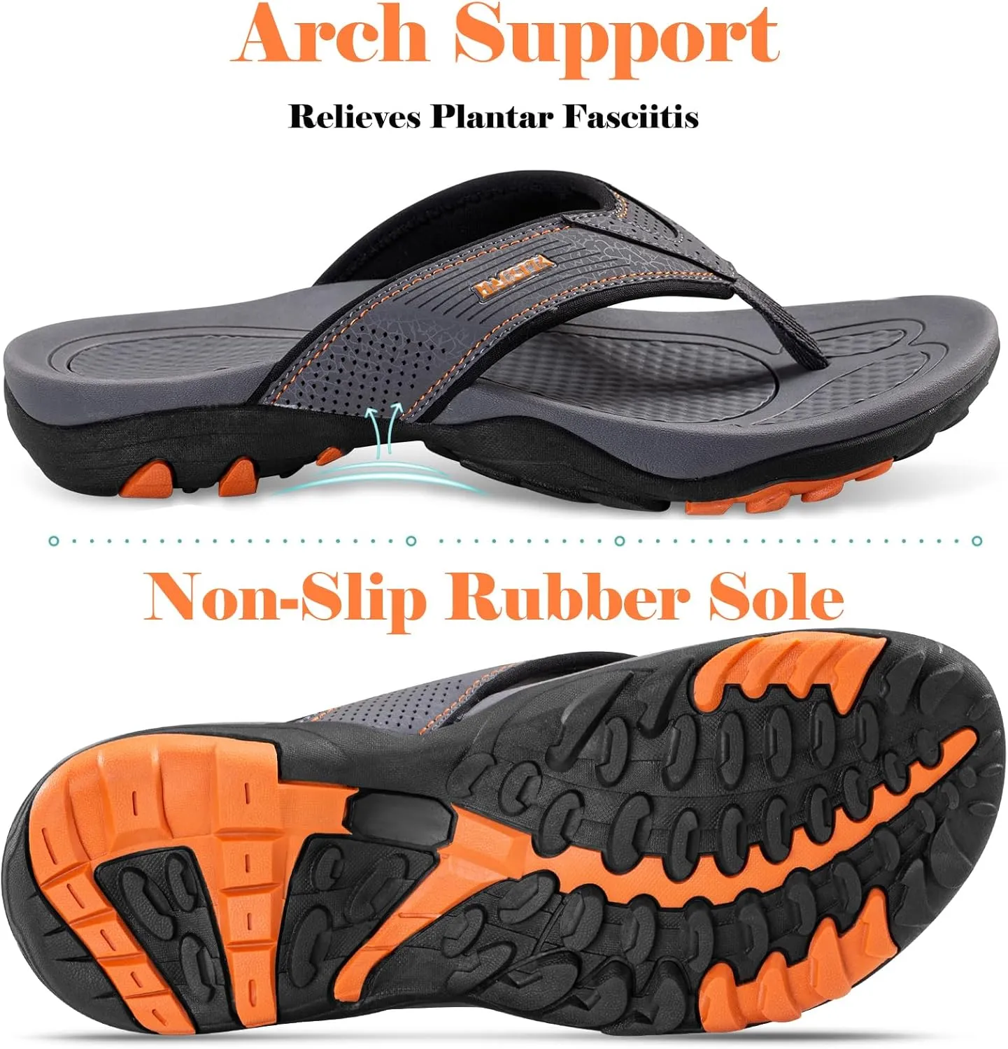 HAOLIRA Mens Leather Flip Flops with Arch Support Comfortable Cushion Thong Sandals Lightweight Waterproof Outdoor Summer Beach Pool Shoes