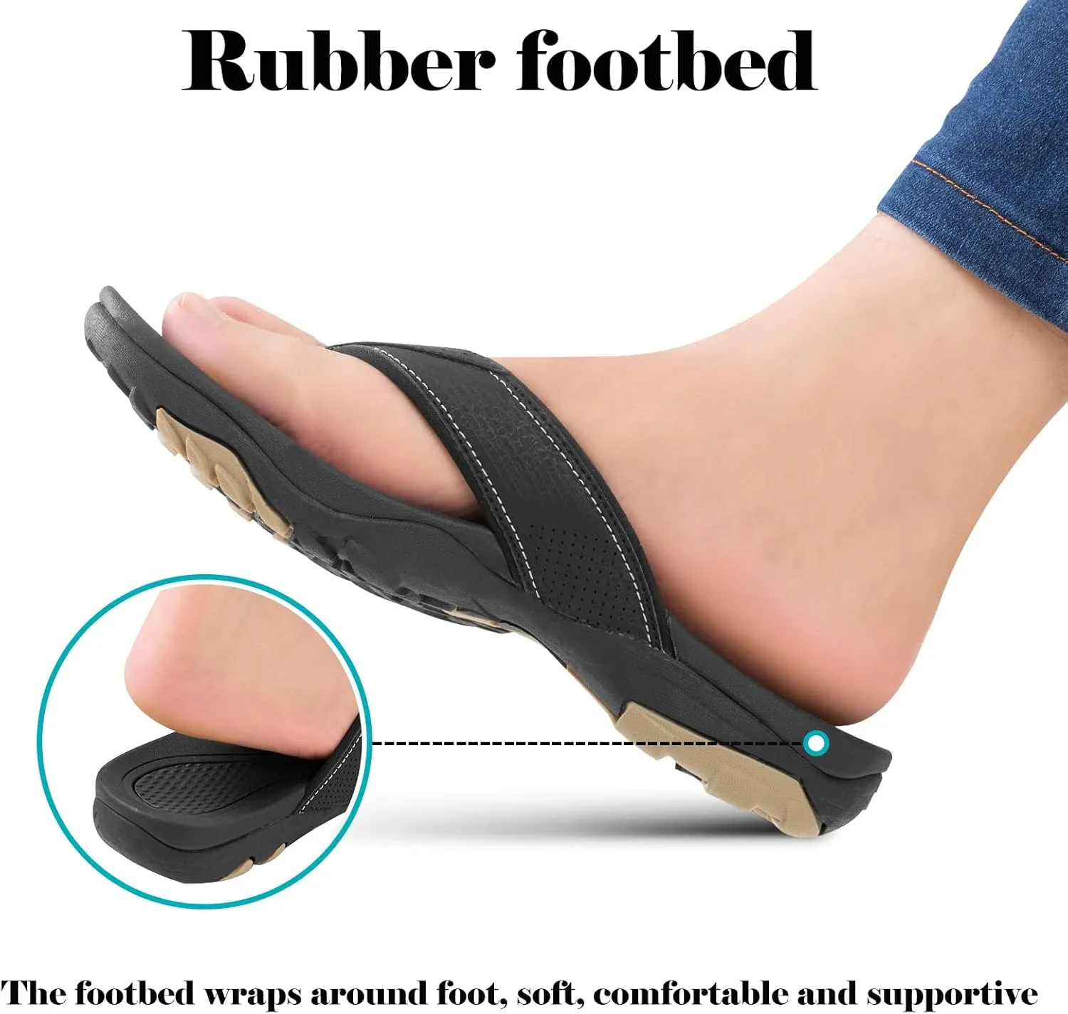 HAOLIRA Mens Leather Flip Flops with Arch Support Comfortable Cushion Thong Sandals Lightweight Waterproof Outdoor Summer Beach Pool Shoes