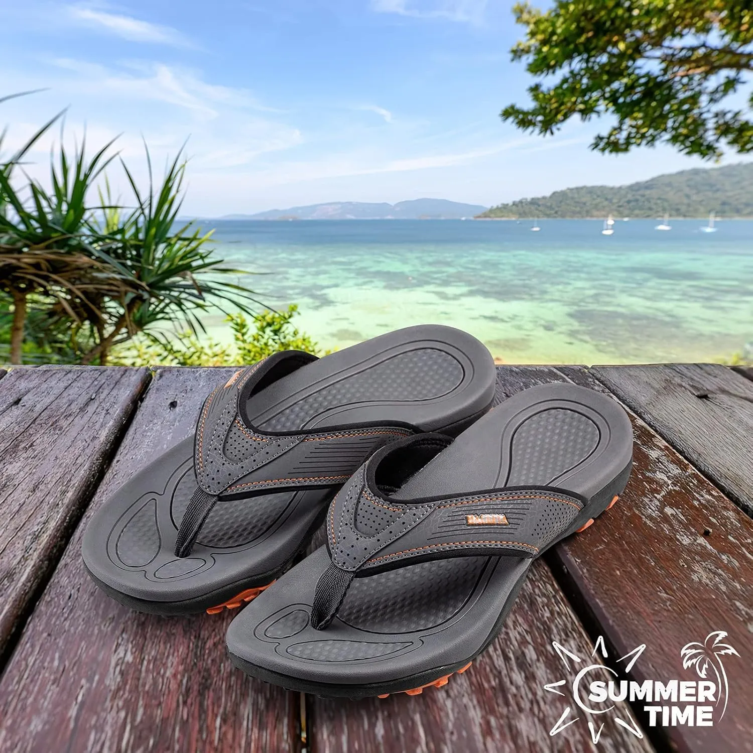 HAOLIRA Mens Leather Flip Flops with Arch Support Comfortable Cushion Thong Sandals Lightweight Waterproof Outdoor Summer Beach Pool Shoes