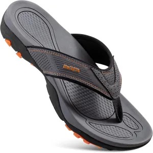 HAOLIRA Mens Leather Flip Flops with Arch Support Comfortable Cushion Thong Sandals Lightweight Waterproof Outdoor Summer Beach Pool Shoes