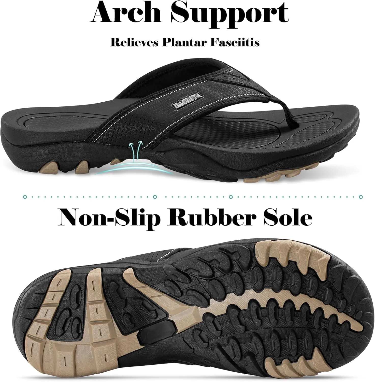 HAOLIRA Mens Leather Flip Flops with Arch Support Comfortable Cushion Thong Sandals Lightweight Waterproof Outdoor Summer Beach Pool Shoes