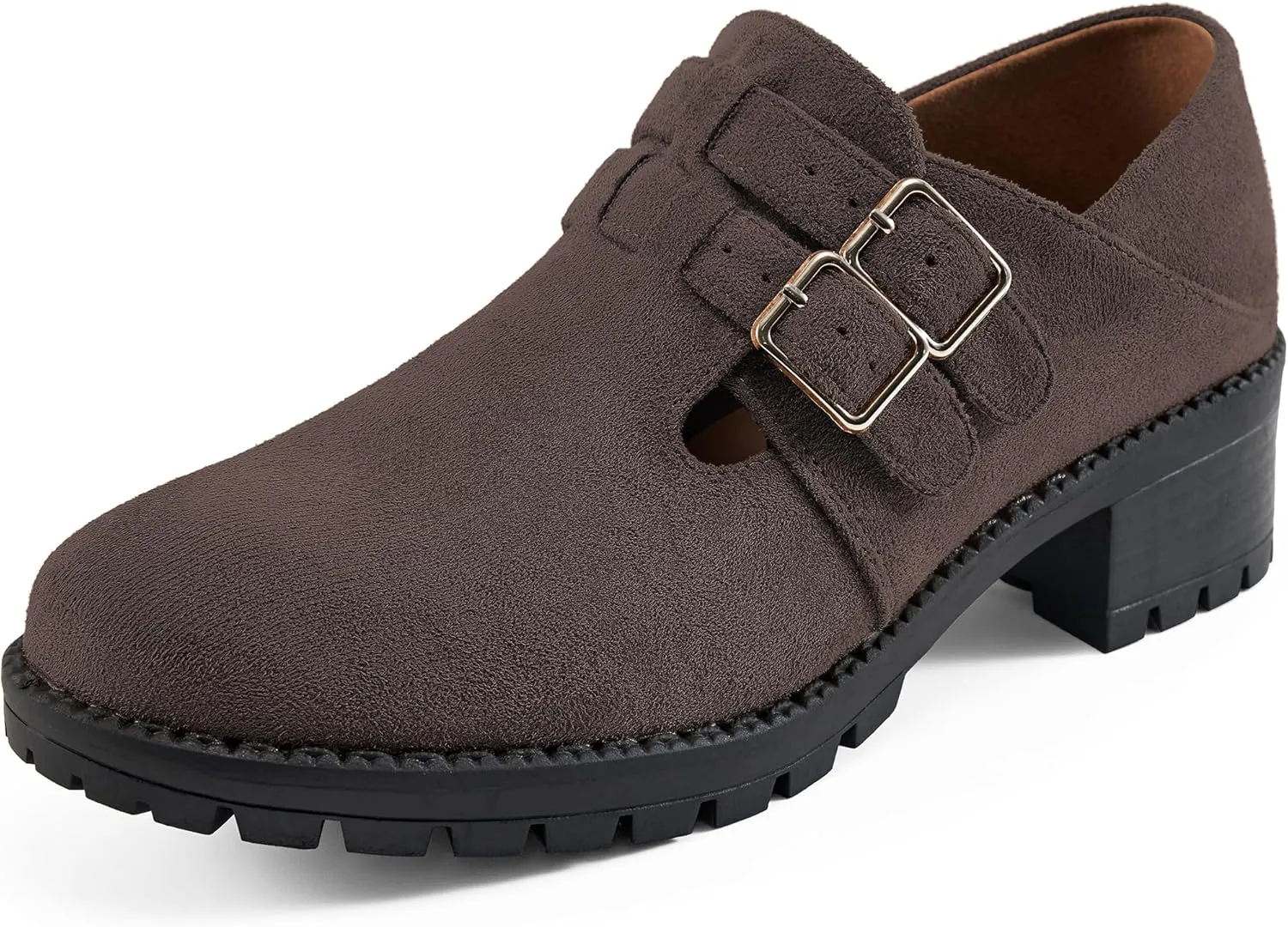 HARENCE Platform Loafers for Women: Casual Round Toe Suede Chunky Heeled Loafer Comfort Wedge Business Uniform Walking Shoes