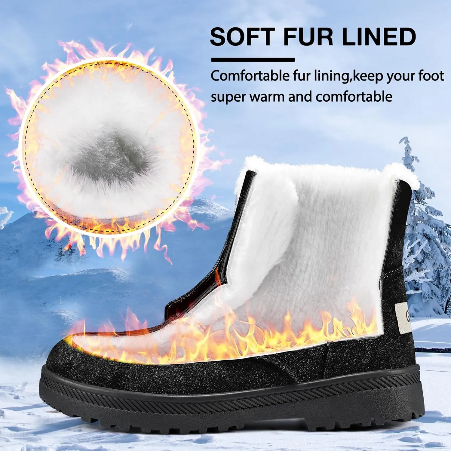 HARENCE Winter Snow Boots for Women: Warm Fur Lined Ankle Booties Lace Up Slip on Outdoor Walking Womens Boots