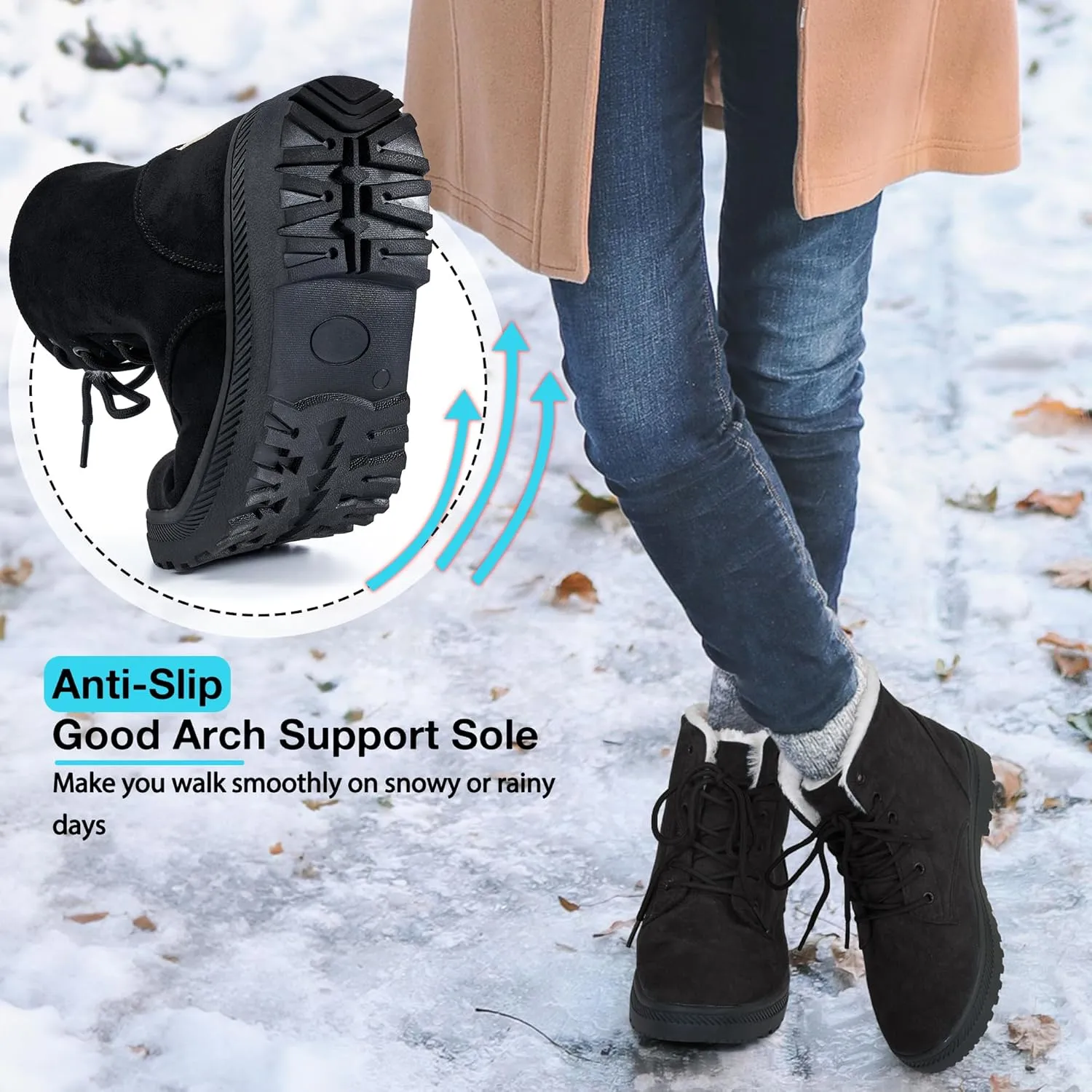 HARENCE Winter Snow Boots for Women: Warm Fur Lined Ankle Booties Lace Up Slip on Outdoor Walking Womens Boots