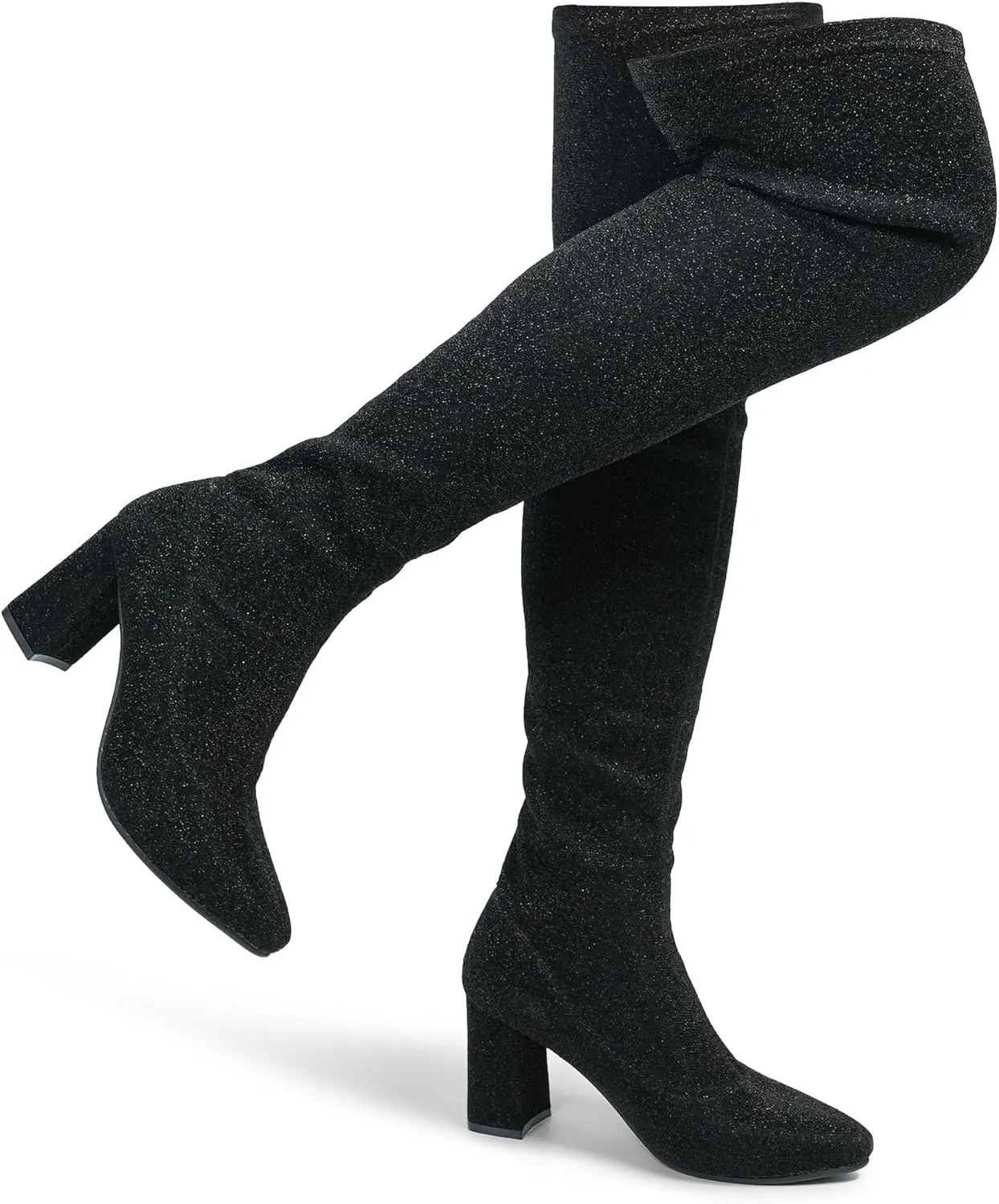 Hawkwell Women's Comfort Chunky Thigh High Boots Pointy-toe and High-heel Party Wedding Shiny Dressy Over The Knee Boots
