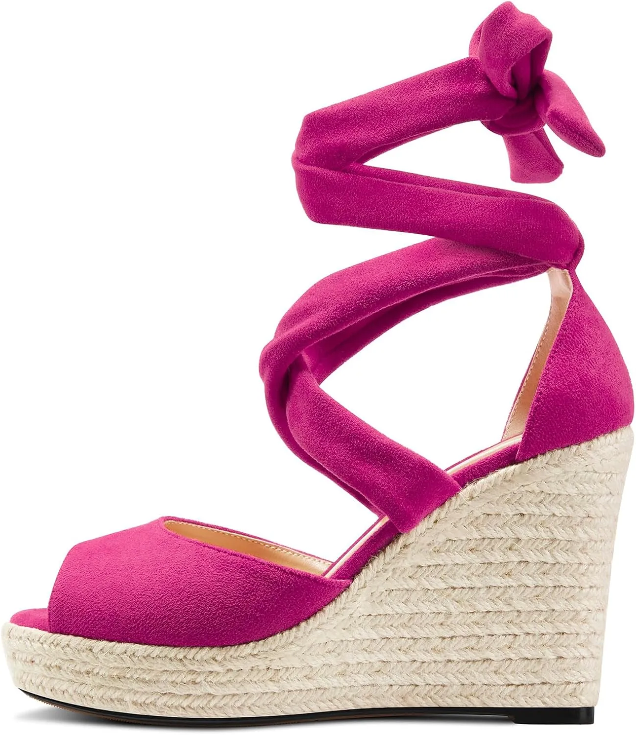 HDEUOLM Womens High Wedge Platform Heel Peep Open Toe Sandals Lace-up Prom Cute 3.9 Inches Heels