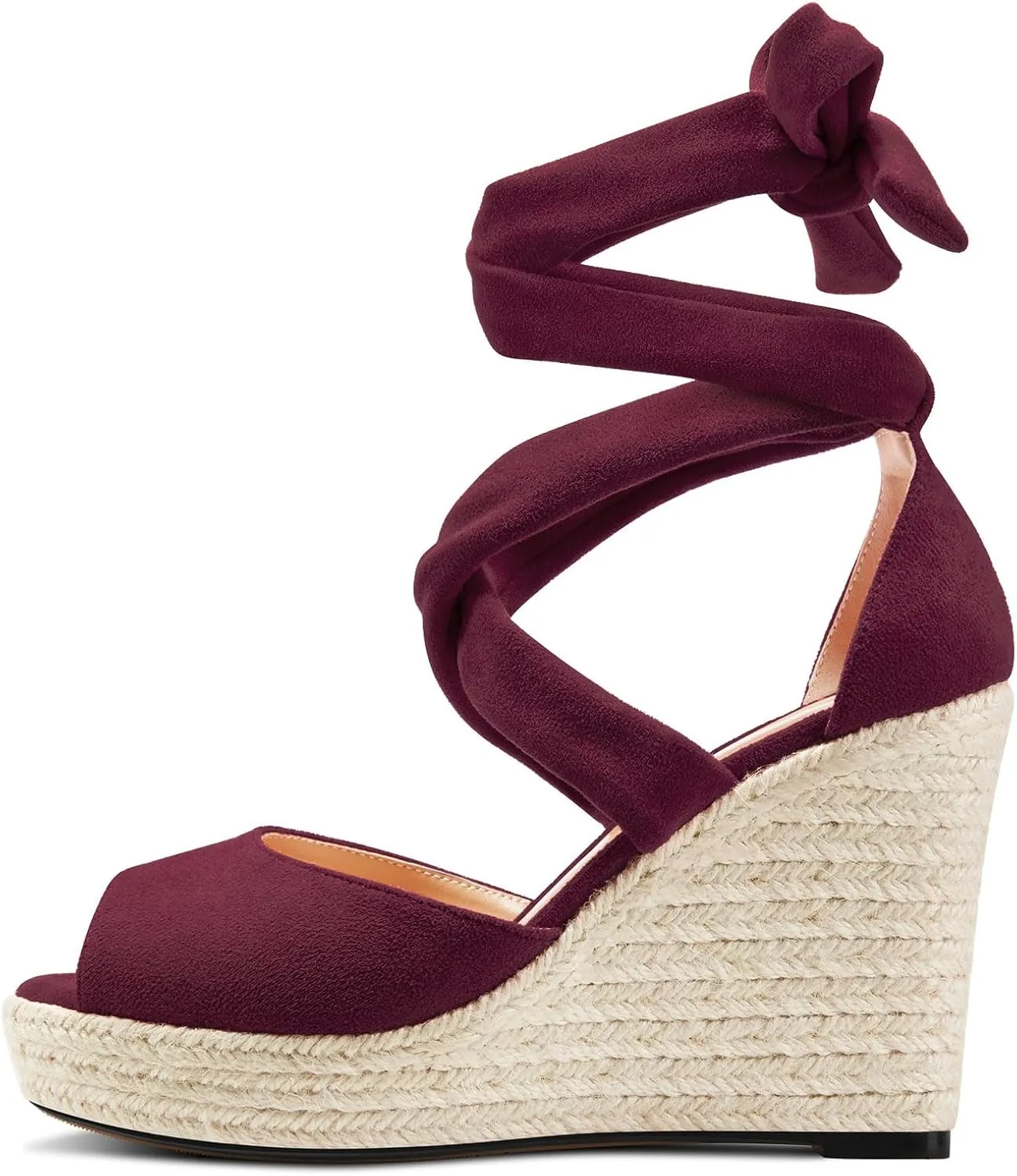 HDEUOLM Womens High Wedge Platform Heel Peep Open Toe Sandals Lace-up Prom Cute 3.9 Inches Heels