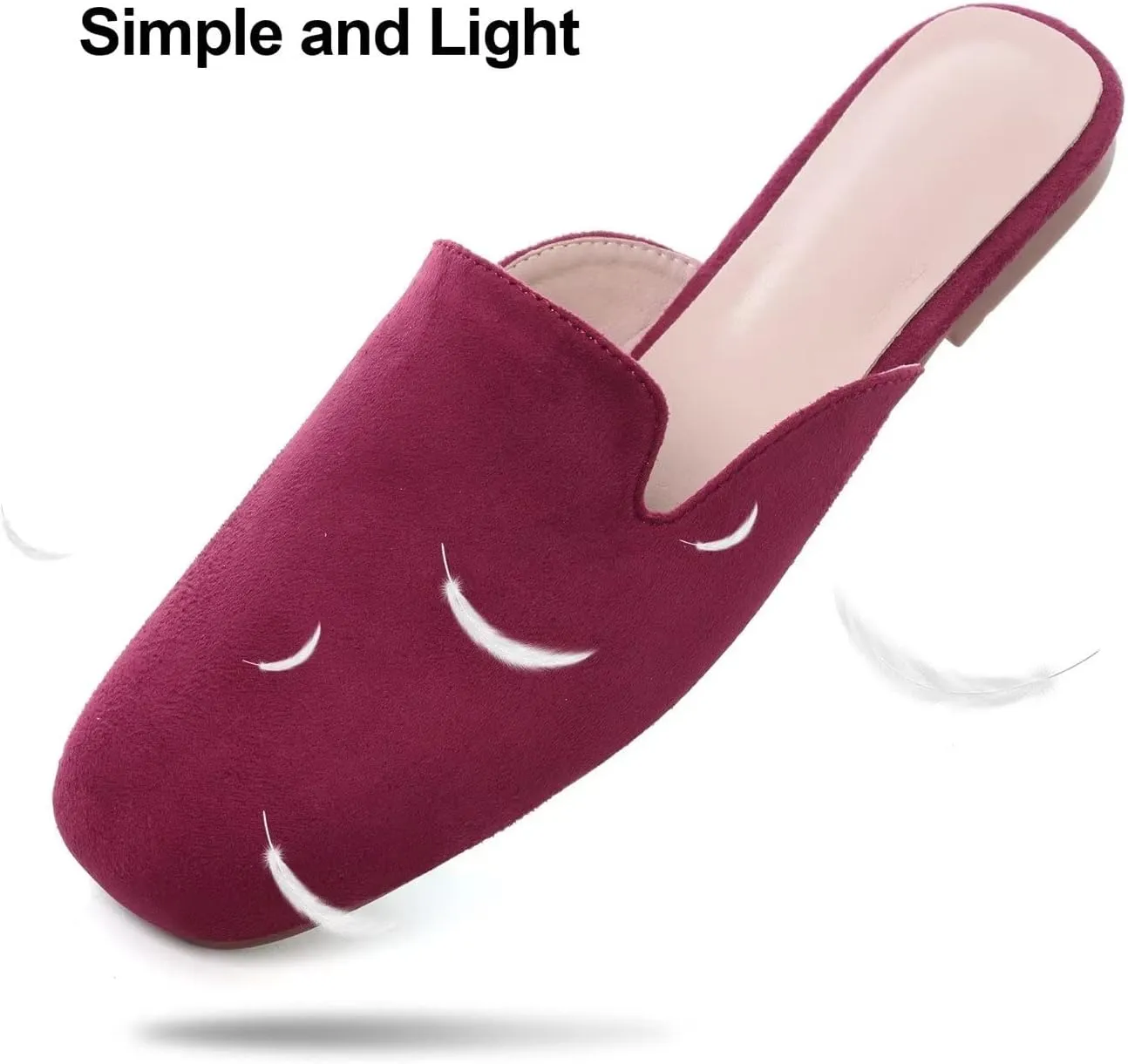 Hee grand Mules for Women Flats Square Toe Slip on Flat Slides Comfortable Suede Women Slippers Backless Loafer Shoes