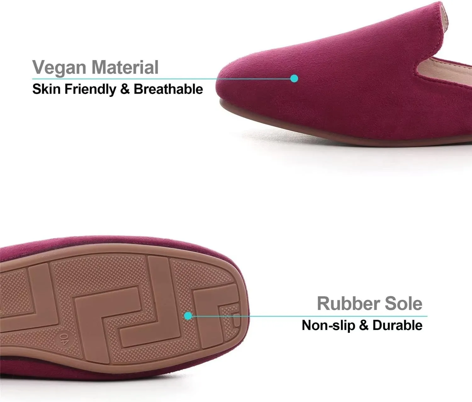 Hee grand Mules for Women Flats Square Toe Slip on Flat Slides Comfortable Suede Women Slippers Backless Loafer Shoes