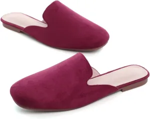 Hee grand Mules for Women Flats Square Toe Slip on Flat Slides Comfortable Suede Women Slippers Backless Loafer Shoes