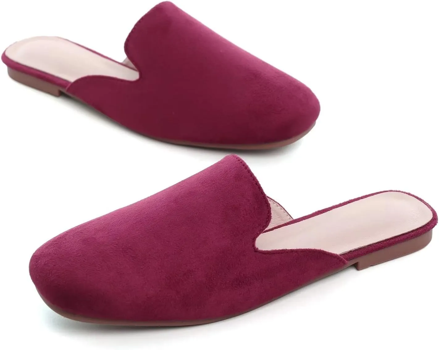 Hee grand Mules for Women Flats Square Toe Slip on Flat Slides Comfortable Suede Women Slippers Backless Loafer Shoes