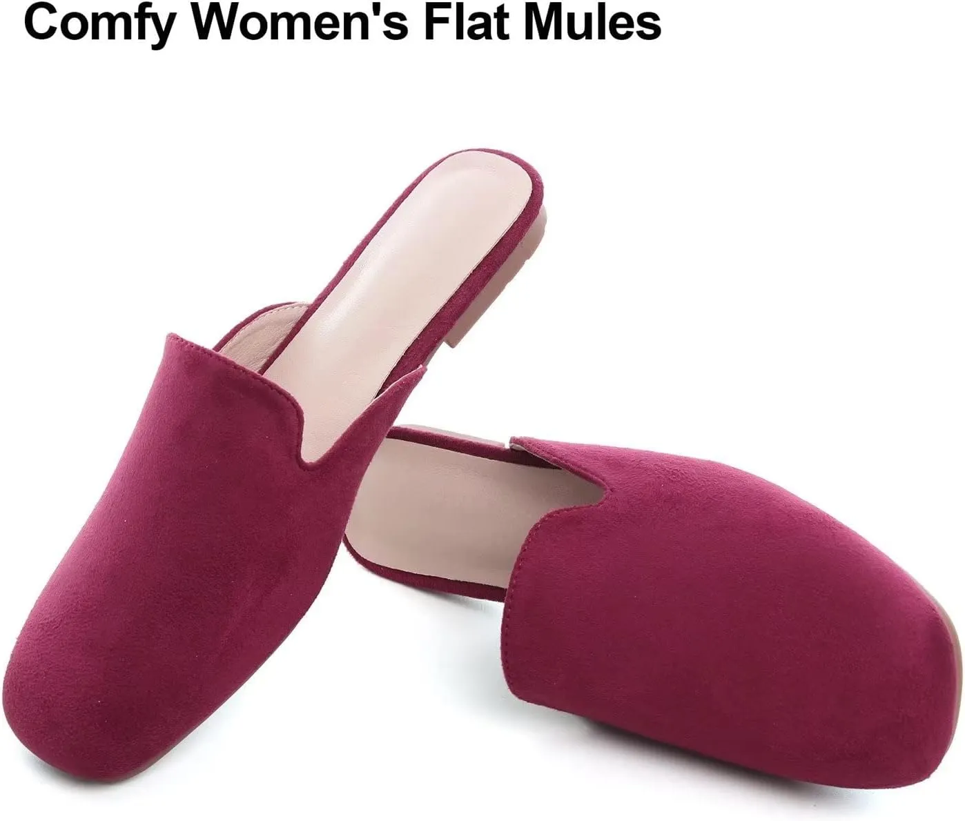 Hee grand Mules for Women Flats Square Toe Slip on Flat Slides Comfortable Suede Women Slippers Backless Loafer Shoes