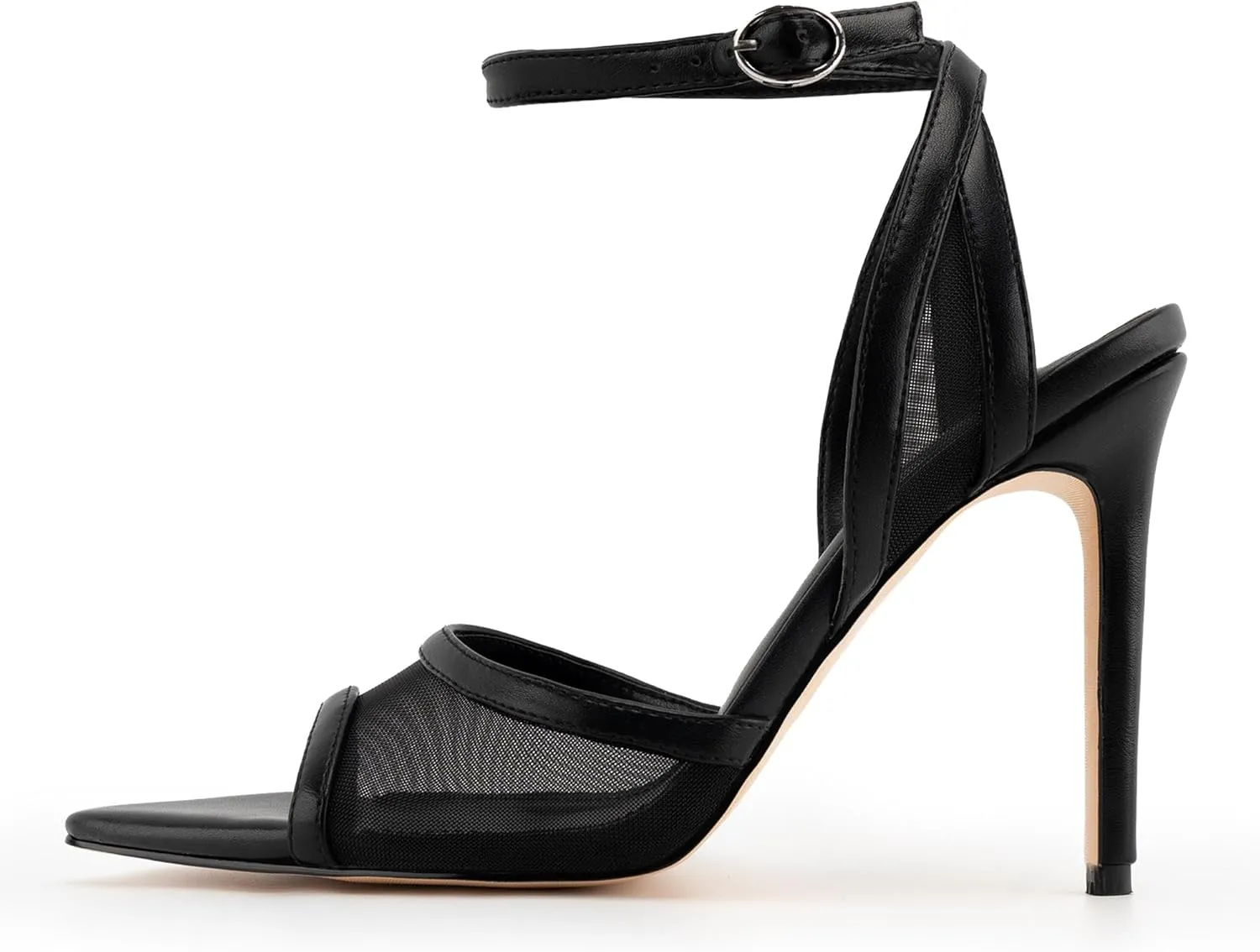 heelchic Black Mesh Heels for Women Dressy, Strappy Heeled Sandals Pointed Toe with Ankle Strap, Slingback Mesh Pumps Prom Sexy High Heels