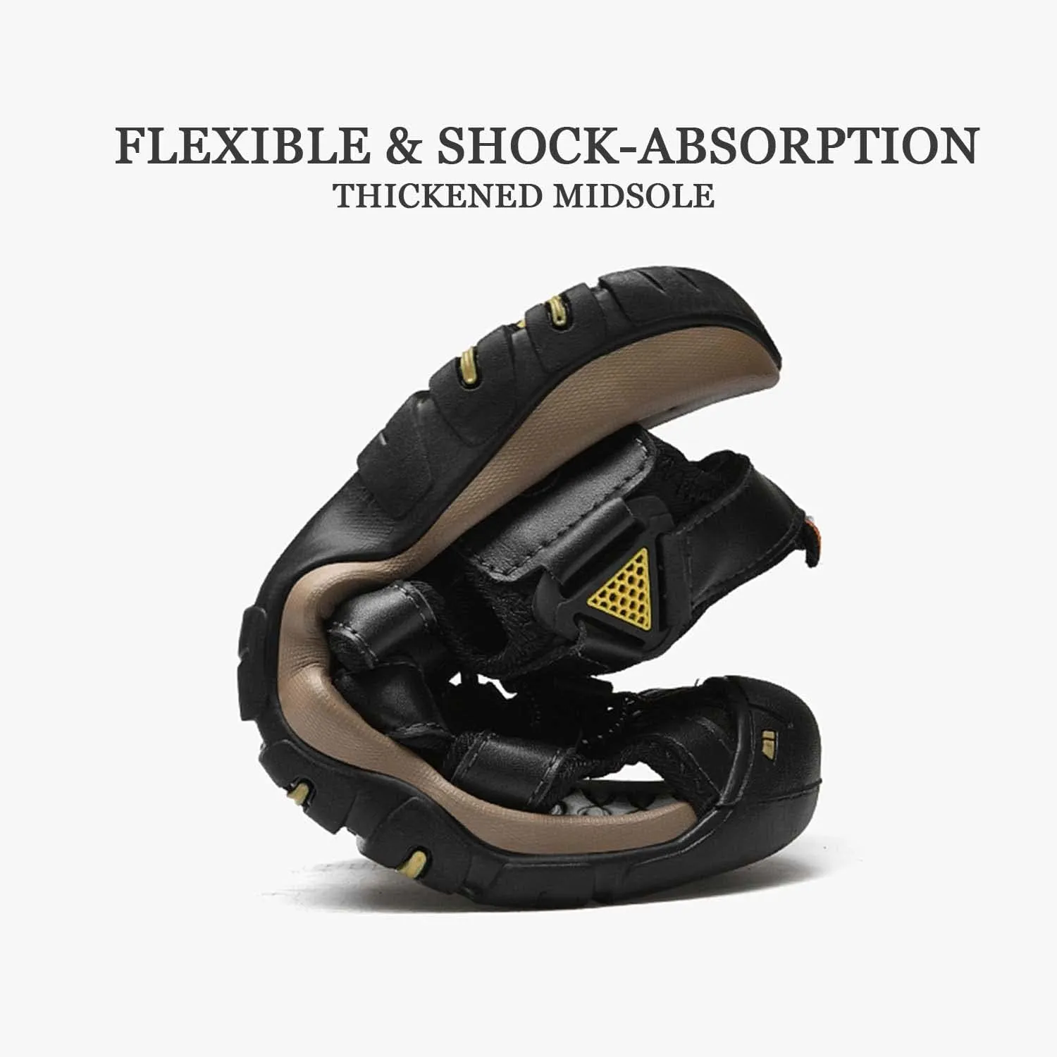 HESBITEUL Men's Sport Sandals Outdoor Hiking Sandals Closed Toe Leather Athletic Lightweight Trail Walking Casual Sandals Water Arch Support & Non-slipping Outsole