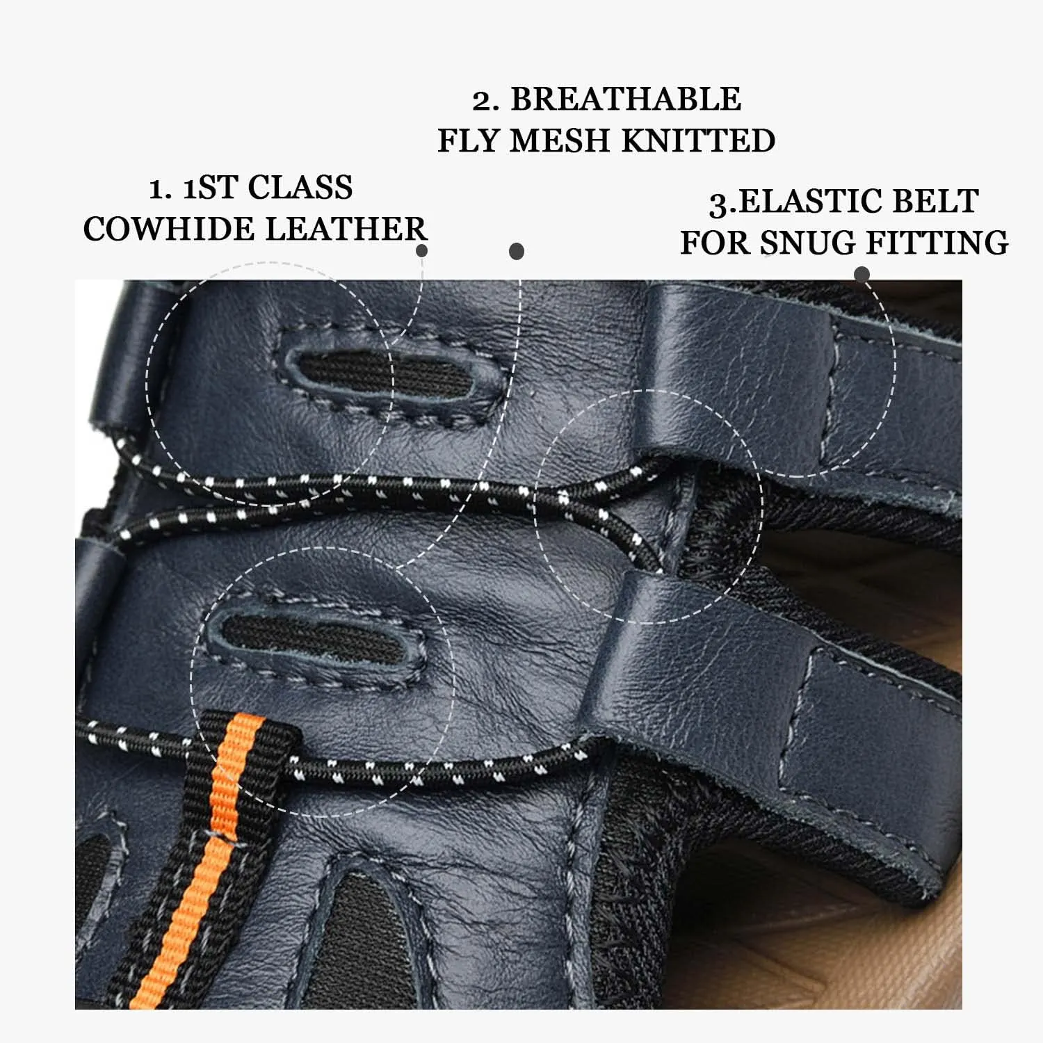 HESBITEUL Men's Sport Sandals Outdoor Hiking Sandals Closed Toe Leather Athletic Lightweight Trail Walking Casual Sandals Water Arch Support & Non-slipping Outsole