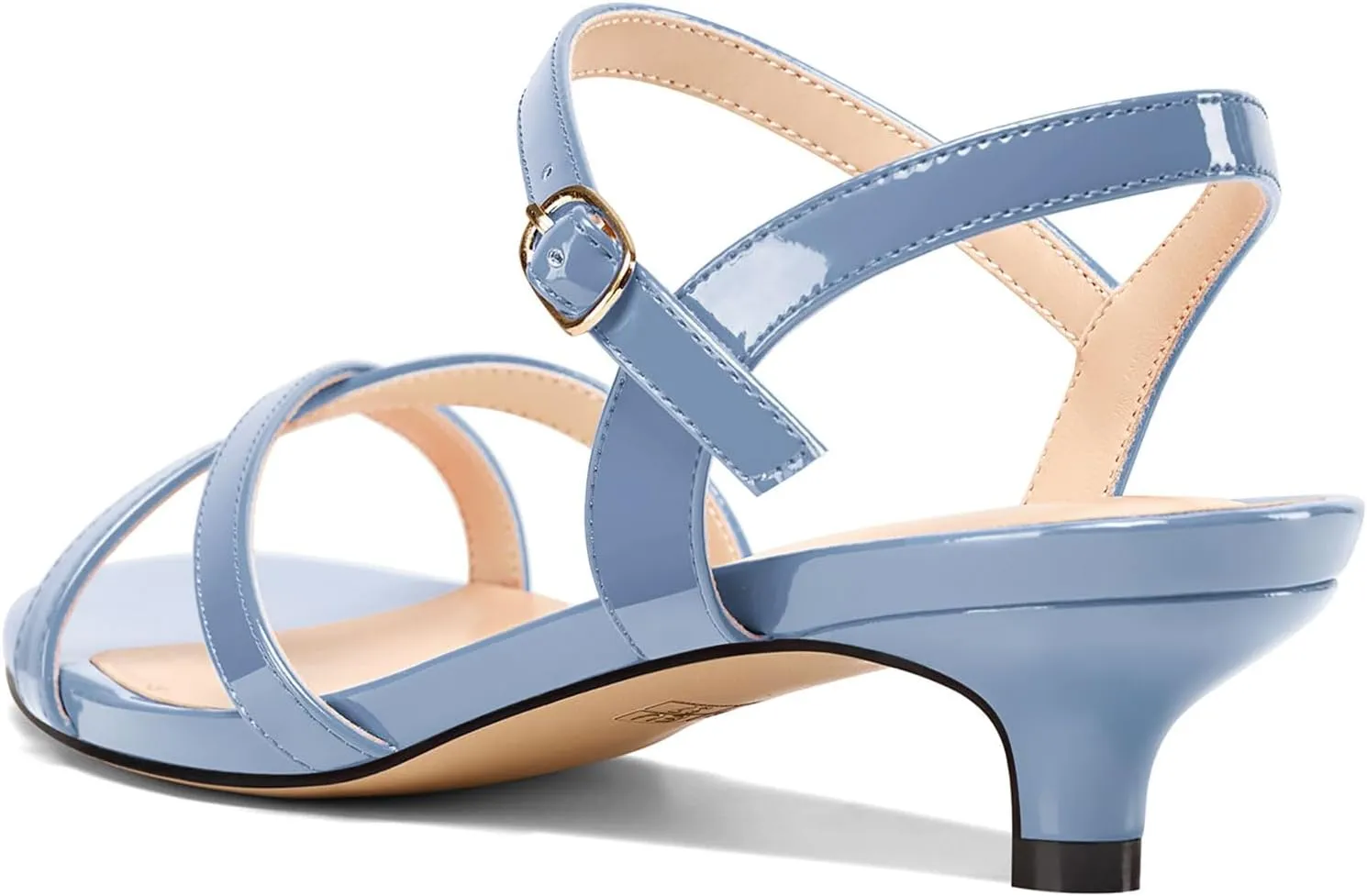 HEUIVZAR Womens Kitten Low Heel Open Toe Dress Ankle Cross-Strap Sandals Slingback Buckle Prom Casual Patent Leather Shoes 1.2 Inches Heels