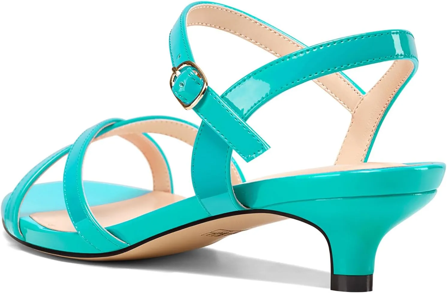 HEUIVZAR Womens Kitten Low Heel Open Toe Dress Ankle Cross-Strap Sandals Slingback Buckle Prom Casual Patent Leather Shoes 1.2 Inches Heels