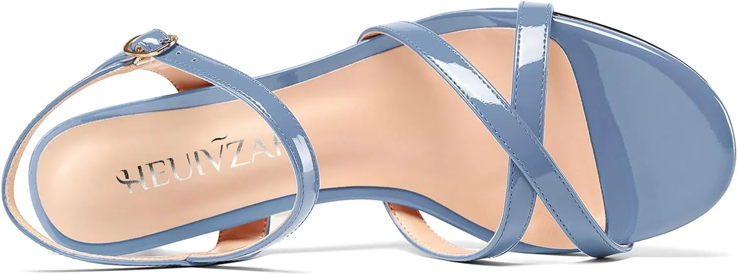 HEUIVZAR Womens Kitten Low Heel Open Toe Dress Ankle Cross-Strap Sandals Slingback Buckle Prom Casual Patent Leather Shoes 1.2 Inches Heels