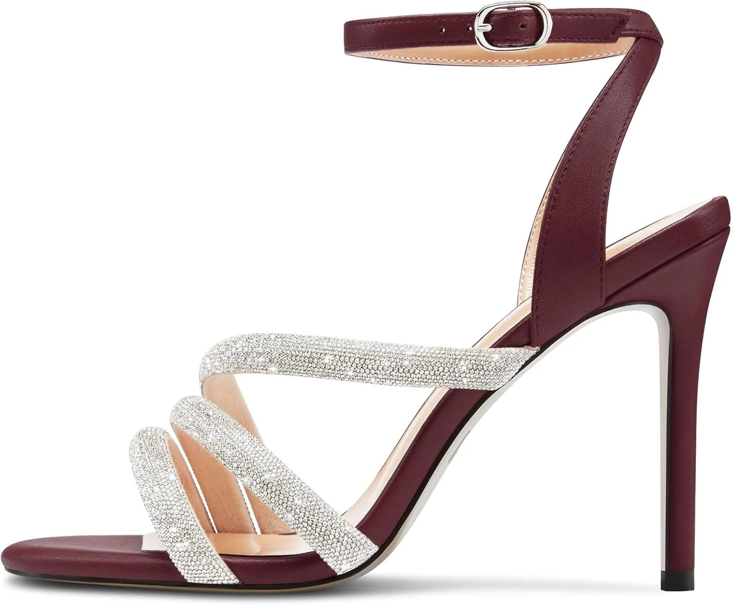HEUIVZAR Womens Stiletto High Heel Open Toe Ankle Strap Rhinestone Crystal Sandals Prom Party Sexy Gladiator Shoes 3.9 Inches Heels