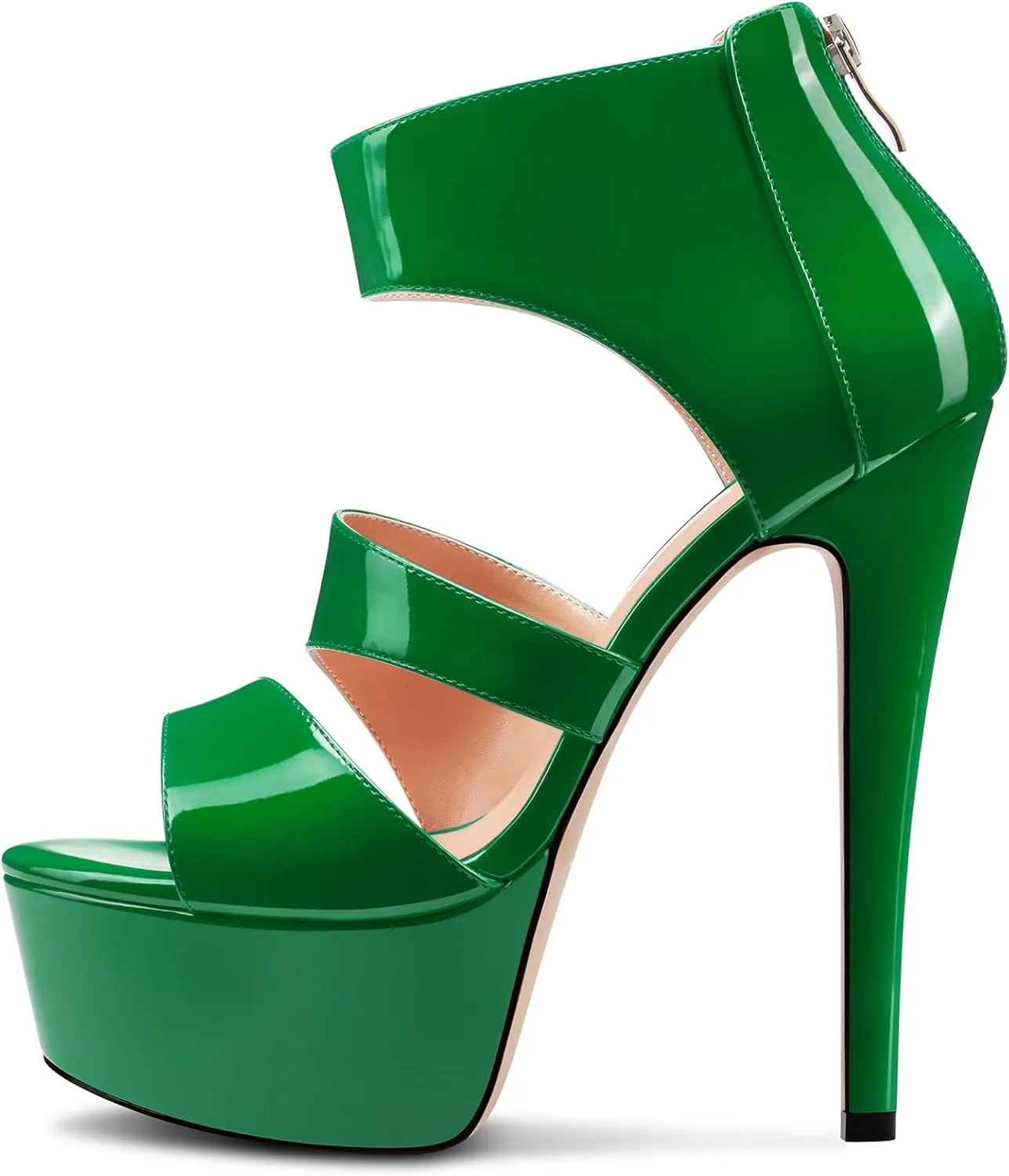 HEUIVZAR Womens Stiletto High Platform Heel Open Toe Ankle Strap Zipper Sandals Prom Party Dress Gladiator Shoes 5.9 Inches Heels