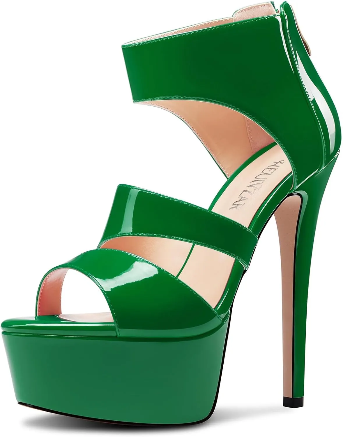 HEUIVZAR Womens Stiletto High Platform Heel Open Toe Ankle Strap Zipper Sandals Prom Party Dress Gladiator Shoes 5.9 Inches Heels