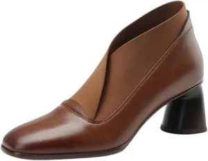 High Heels Spring Women's Square Toe High Heels Thick Heeled Split Leather Boots for Autumn