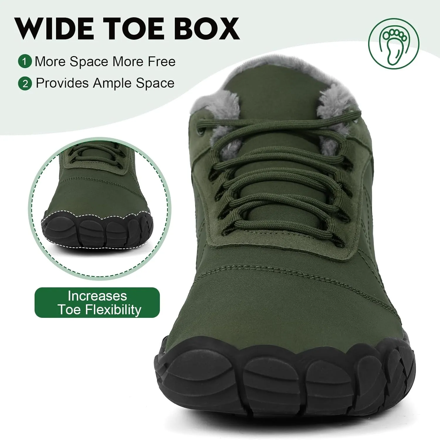 Hike Winter Footwear Barefoot Boots Mens Womens, Waterproof Winter Snow Boots, Warm Ankle Booties, Wide Toe Barefoot Hiking Boots, Non-Slip Zero Drop Sole Hike Shoes for Hiking Walking Outdoor