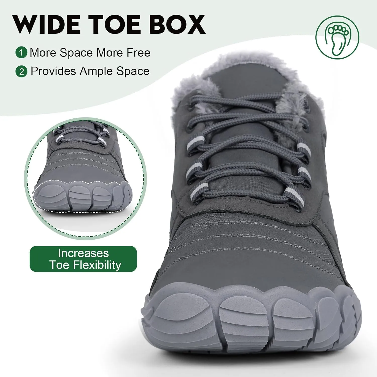 Hike Winter Footwear Barefoot Boots Mens Womens, Waterproof Winter Snow Boots, Warm Ankle Booties, Wide Toe Barefoot Hiking Boots, Non-Slip Zero Drop Sole Hike Shoes for Hiking Walking Outdoor