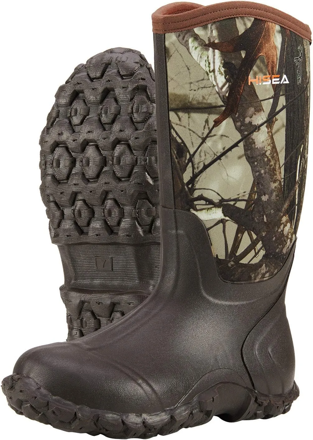 HISEA Men's Rain Boots Neoprene Rubber Boots Waterproof Insulated Mud Boots Mid Height Garden Shoes