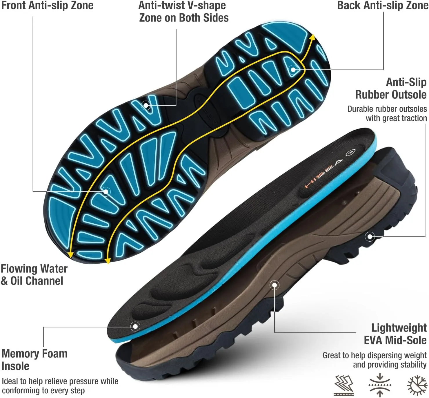 HISEA Rubber Rain Boots for Men, Waterproof Insulated Neoprene Hunting Boots, Durable Anti-Slip Outdoor Mud Boots for Hunting Gardening Farming Fishing Yard Working, Adjustable Calf