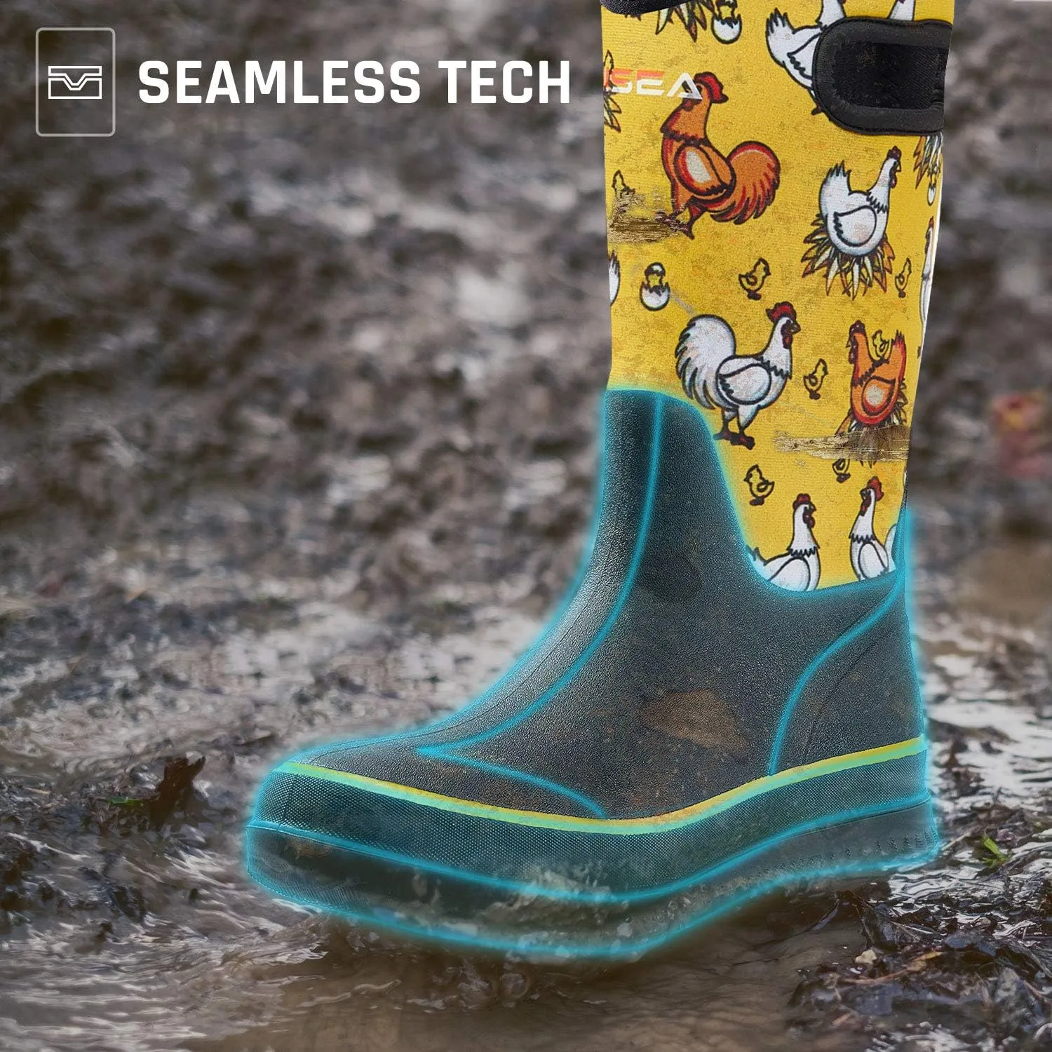 HISEA Women Mud Boots, Neoprene Rubber Garden Shoes Waterproof Mid Calf Rain Boots for Outdoor