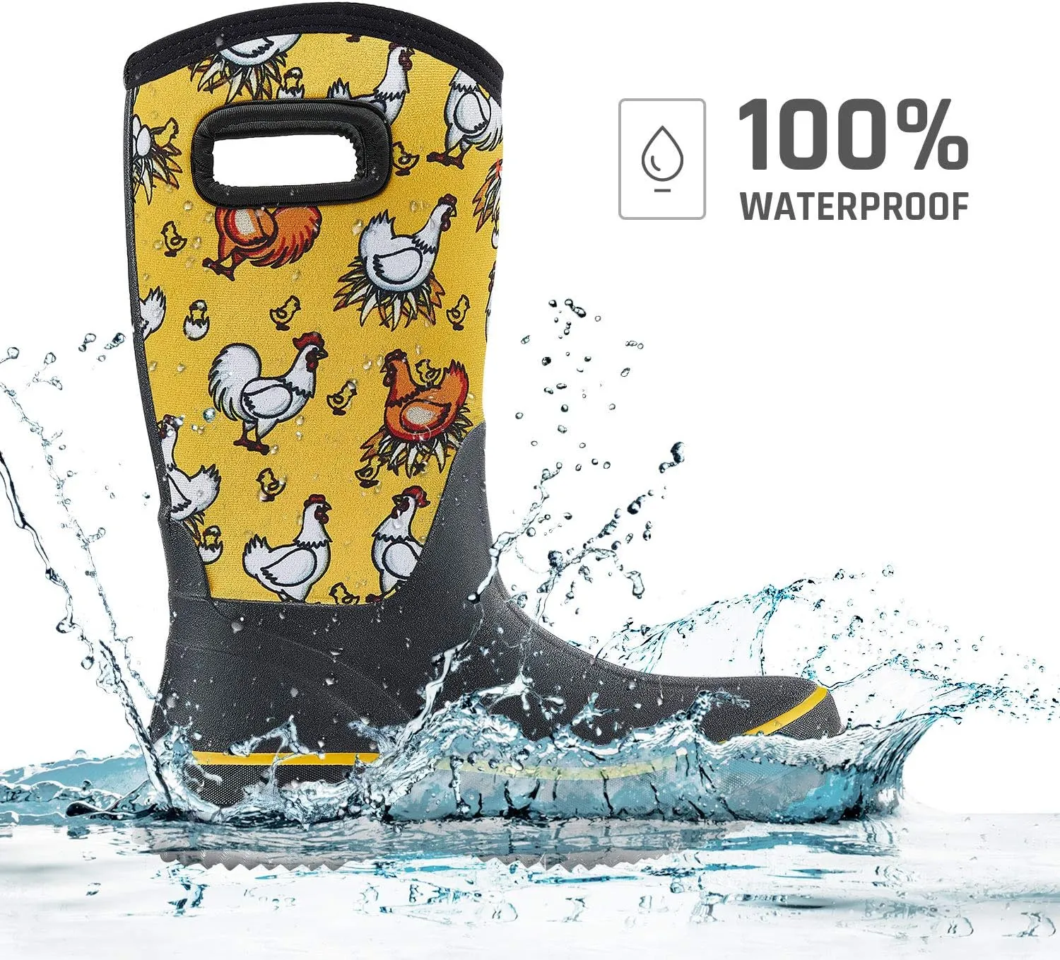 HISEA Women Mud Boots, Neoprene Rubber Garden Shoes Waterproof Mid Calf Rain Boots for Outdoor