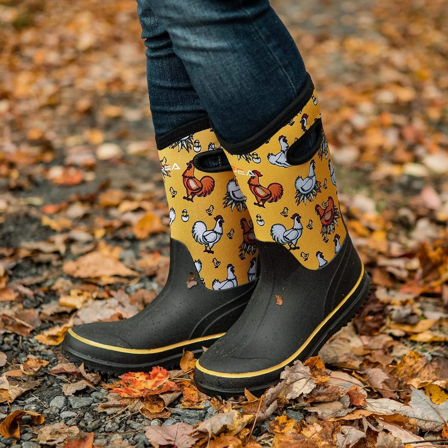 HISEA Women Mud Boots, Neoprene Rubber Garden Shoes Waterproof Mid Calf Rain Boots for Outdoor