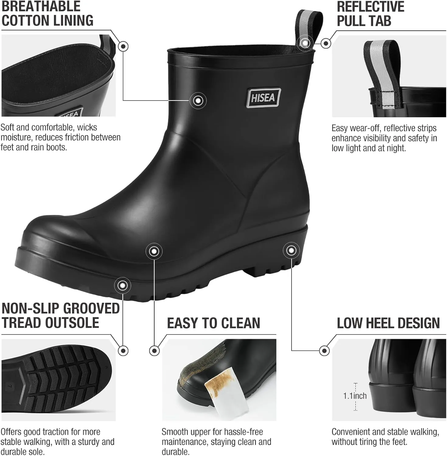 HISEA Women's Ankle Rubber Rain Boots Waterproof Short Chelsea Boots for Garden with Comfortable Insoles CHOOSE ONE SIZE UP