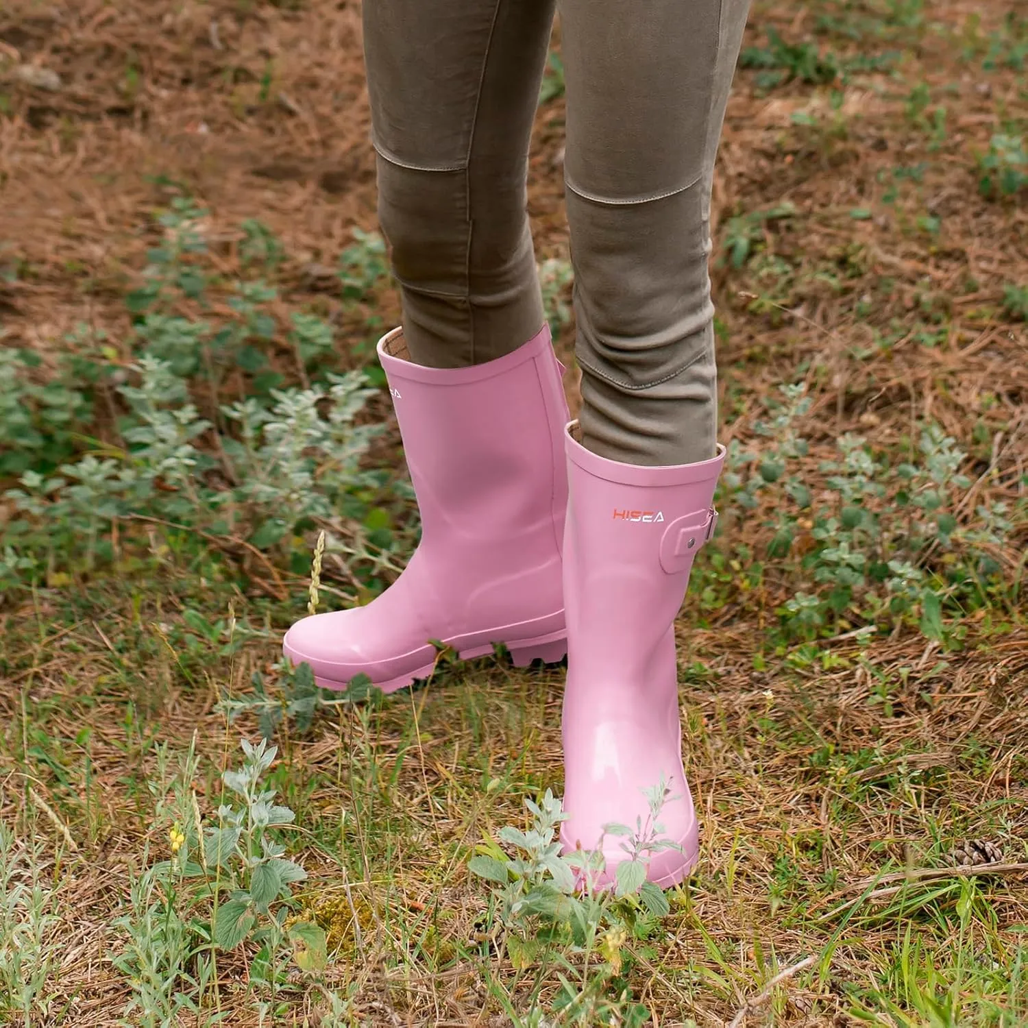 HISEA Women's Mid Calf Rubber Rain Boots Waterproof Wellington Garden Boots